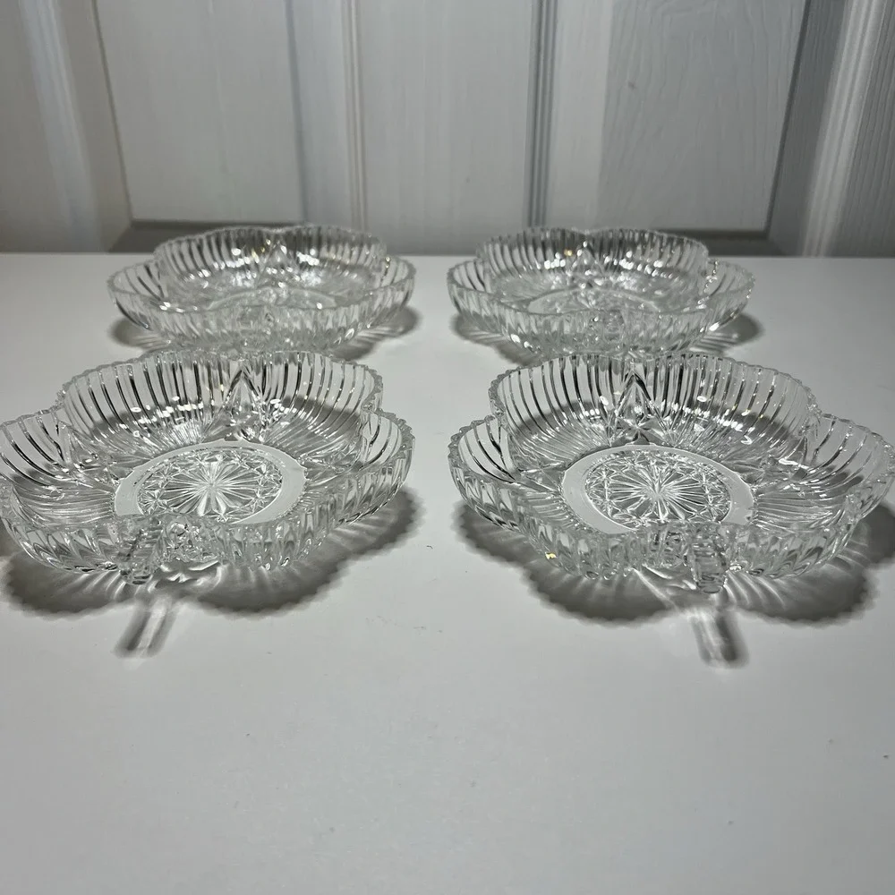 1930s 4-Federal Glass‎ Crystal Cut Clover Shaped Candy/Nut Dish Trinket Dish